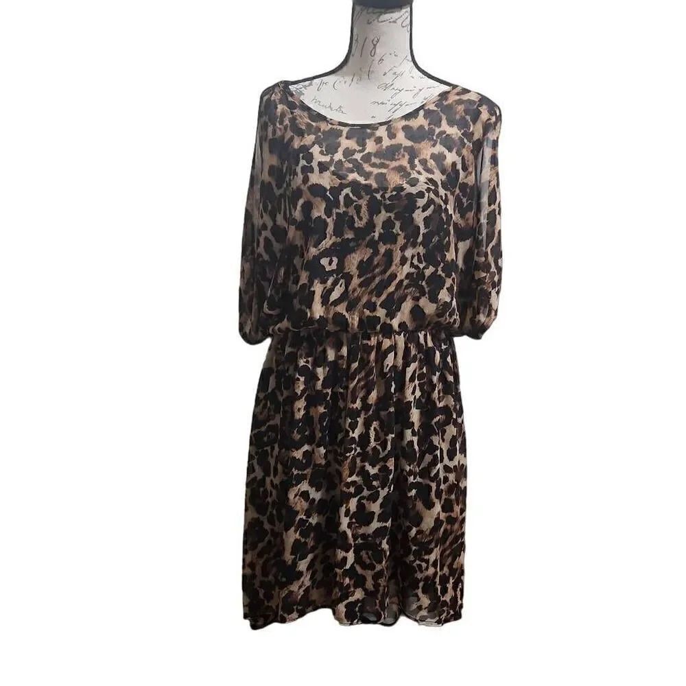 THALIA Sodi Ladies Split-Sleeve Leopard Print Dress - Size Large